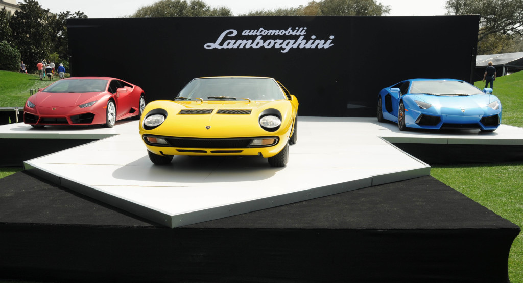 Three generations of Lamborghinis showcased at the 2016 Concours d'Elegance. 