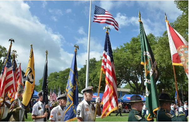 Color guards marching at St. Augustine National Cemetery, Memorial Day 2015.